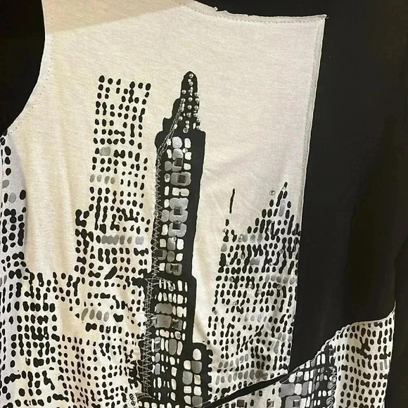 [M] Lavena  Cowl Neck Sky Scraper Print Embellished Tunic Sweater Blouse Dress - Picture 3 of 9